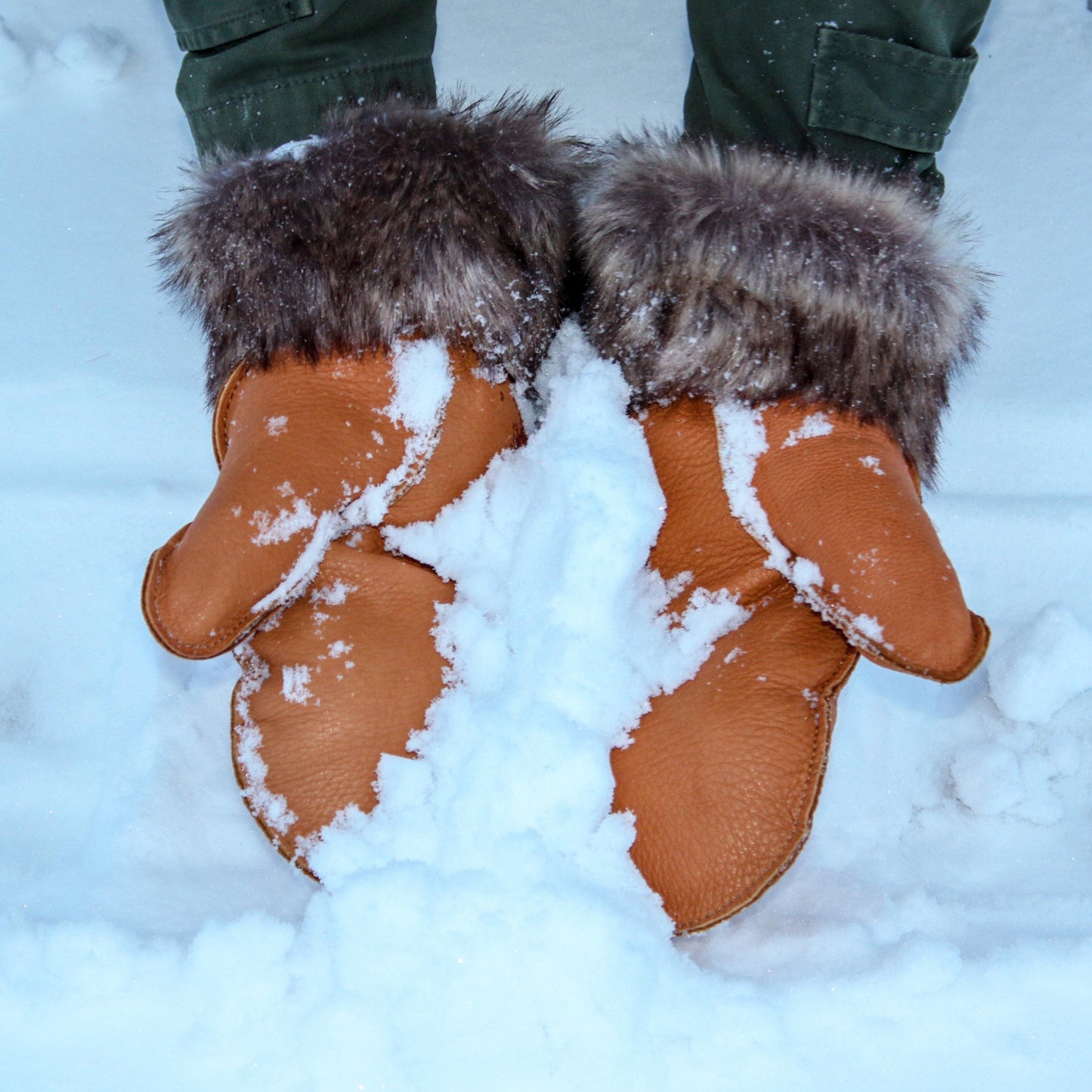 Deerskin Leather Mitts with Faux Fur Trim - TWB Home Decor