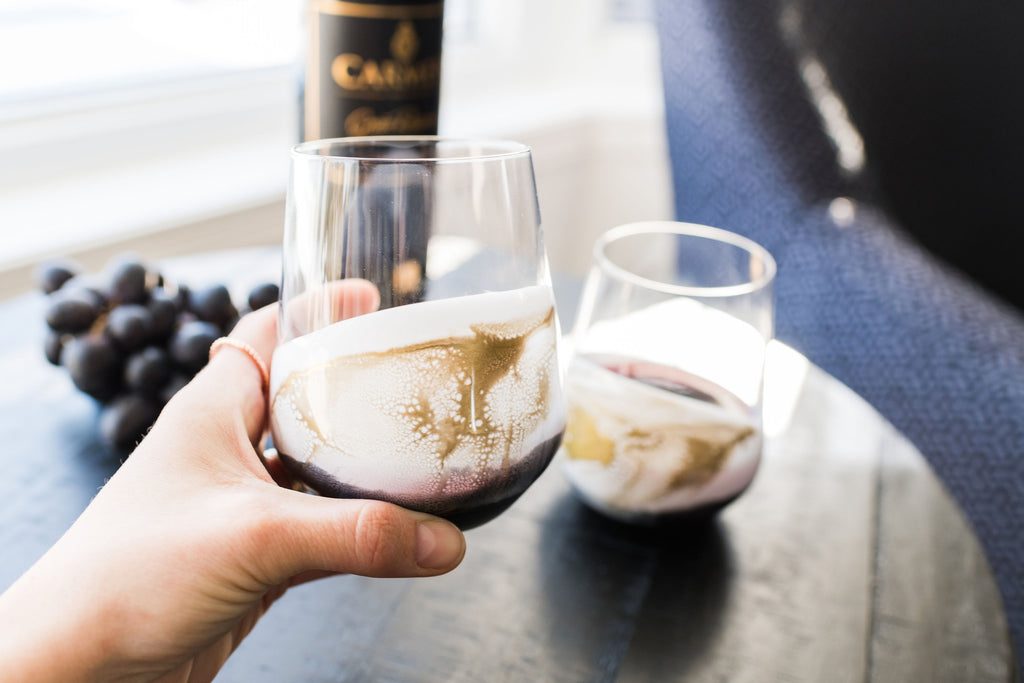 Resin Coated Stemless Wine Glasses - Set of 2 in Gift Box