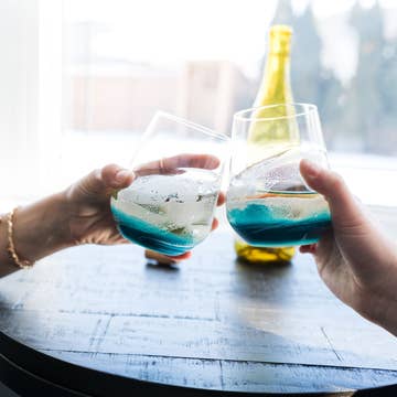 Resin Coated Stemless Wine Glasses - Set of 2 in Gift Box