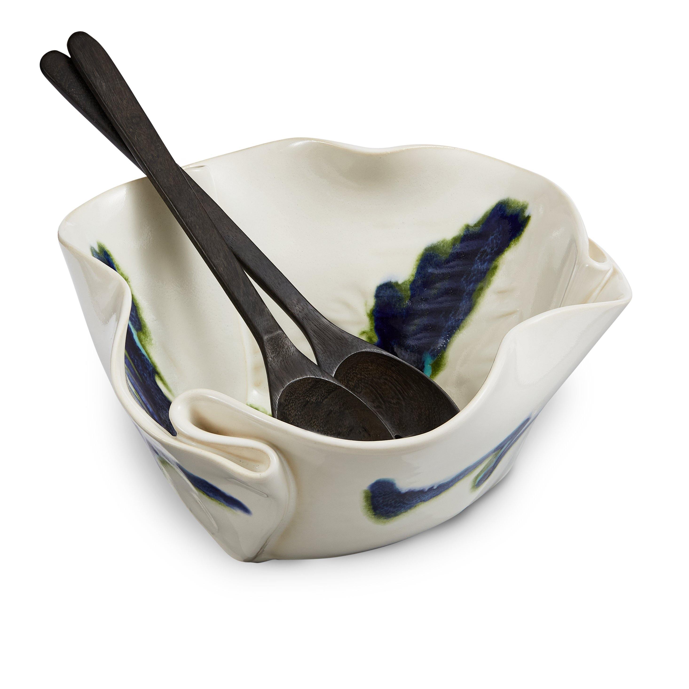 Serving Bowl (w/ Palm Salad Servers) - TWB Home Decor